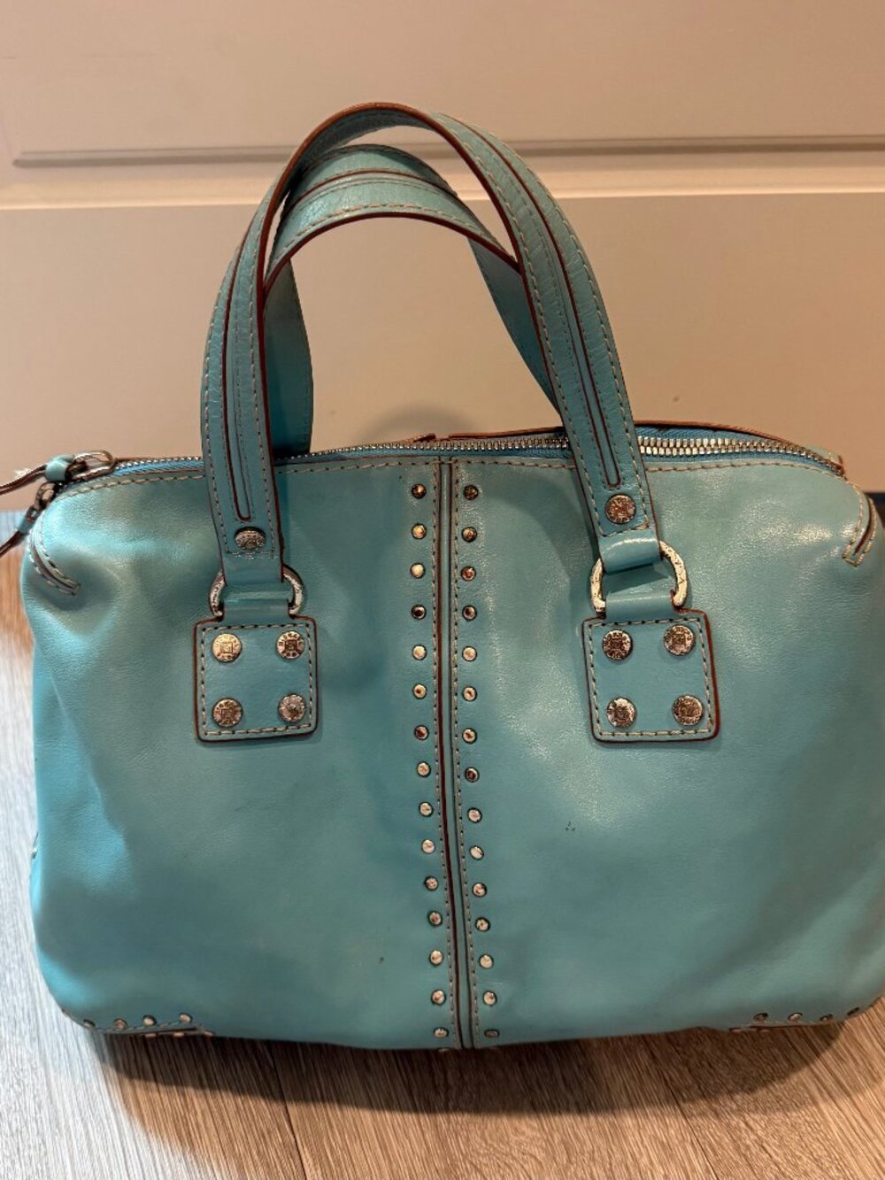 Michael Kors Blue Leather Studded Handbag